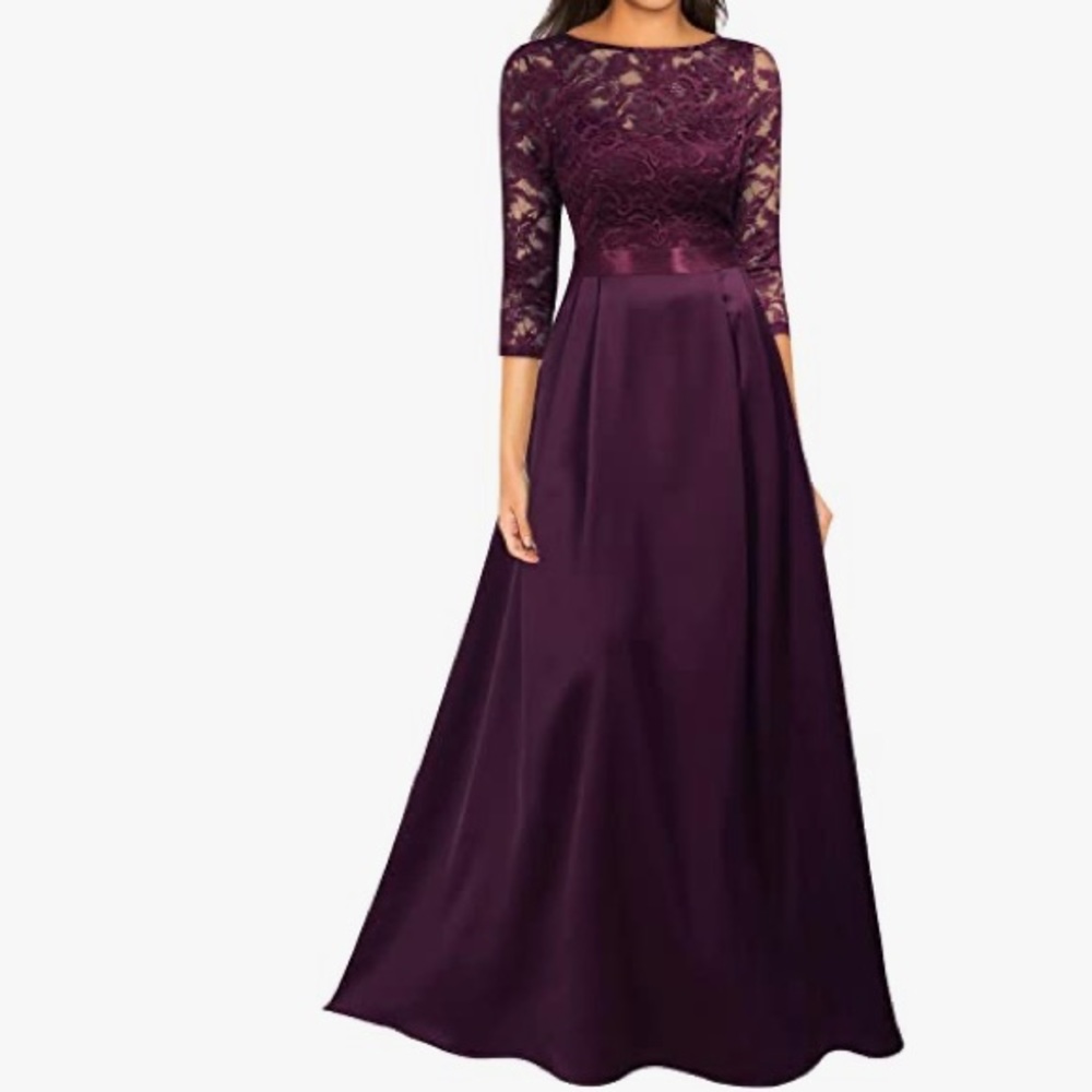 Wine Lace Maxi Dress with A Line Skirt size XL
